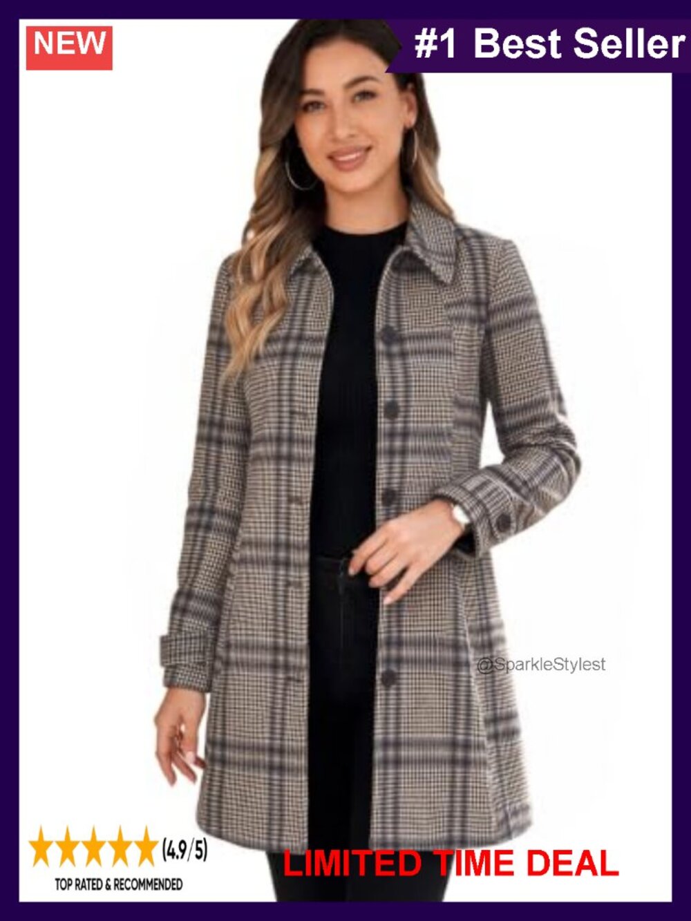 Peter Pan Collar Single Breasted Winter Pea Coat Long Sleeve Textured Lined